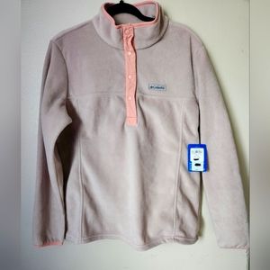 Columbia Women's NWT XL Lighr Pink Fleece Pullover Buttoned Sweater Top